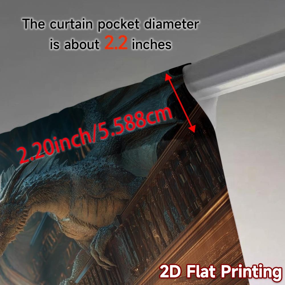 Set aus 2 flachen Druckvorhängen ohne Stange Drachen-Bibliotheksmuster Beliebtes Gewebe Alle Jahreszeiten Idealer Vorhang Polyester