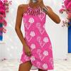 Women Plus Size Criss Cross Cutout Halter Neck Sleeveless Floral Printed Fitted Curved Hem Dress