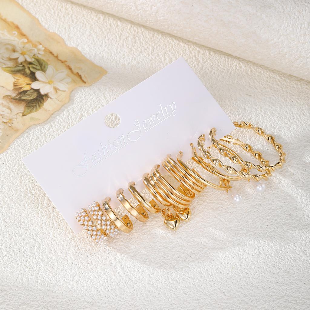 Trendy Gold Silver Earrings Set 6Pairs Pearl Heart Hoop Earrings for Women Jewelry