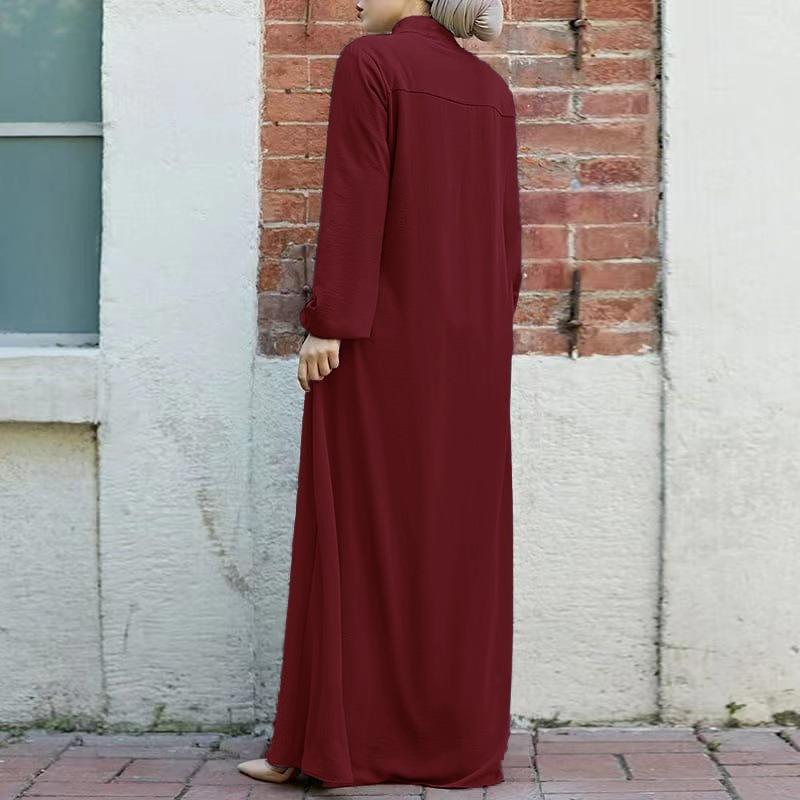 Abaya Ramadan da Donna Oversize con Zip Frontale Abito Musulmano Tasche Collo Alto Abbigliamento Monocolore Ampio