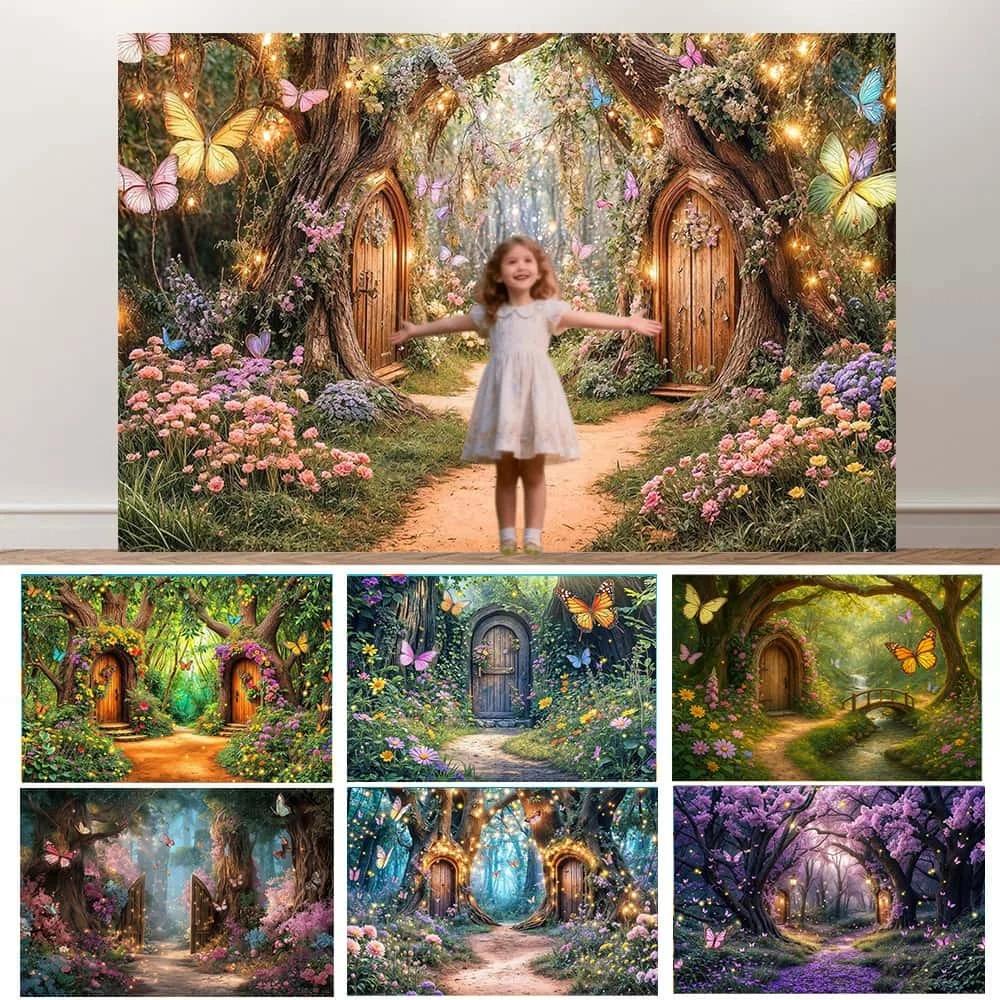 Dreamy Fairy Tale Forest Background, Natural Jungle Forest Wonderland Magic House, Children Birthday Party Photography Backdrop
