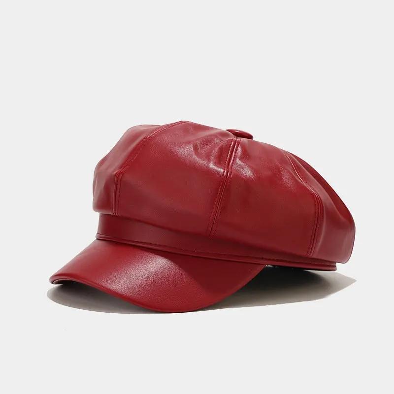 

LDSLYJR Four Seasons Pu Solid Beret Octagonal Cap Painter Hat for Girl and Women 138 One Size красный