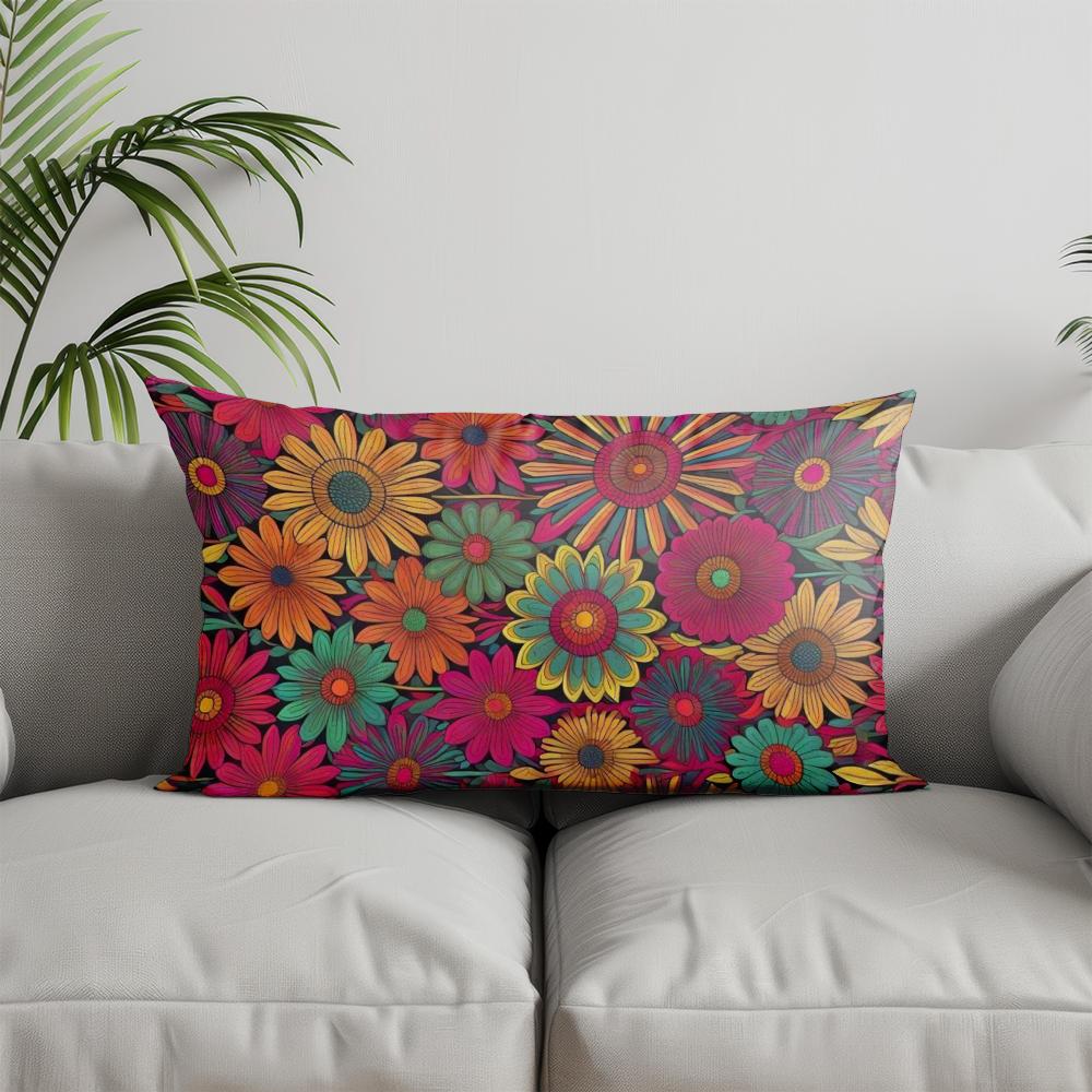 Home Decor Colorful Floral Pattern Pillowcases Suitable For Sofa Bedroom Car Pillow Cover Cushion Rectangular Back Cushion
