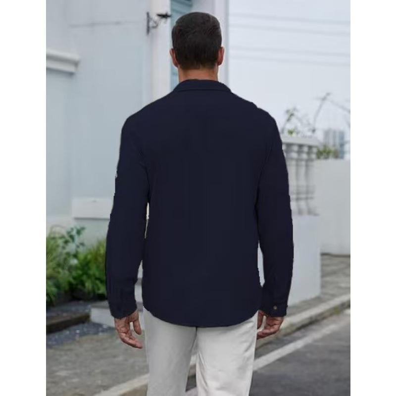 Mens Solid Color Long Sleeve Casual Business Dress Shirt