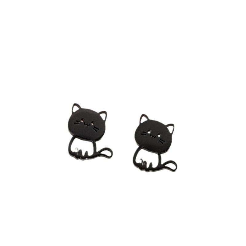 Boucles d'oreilles Puces Mignonnes Chaton Dessin Animé en Acier Inoxydable Coréen pour Filles