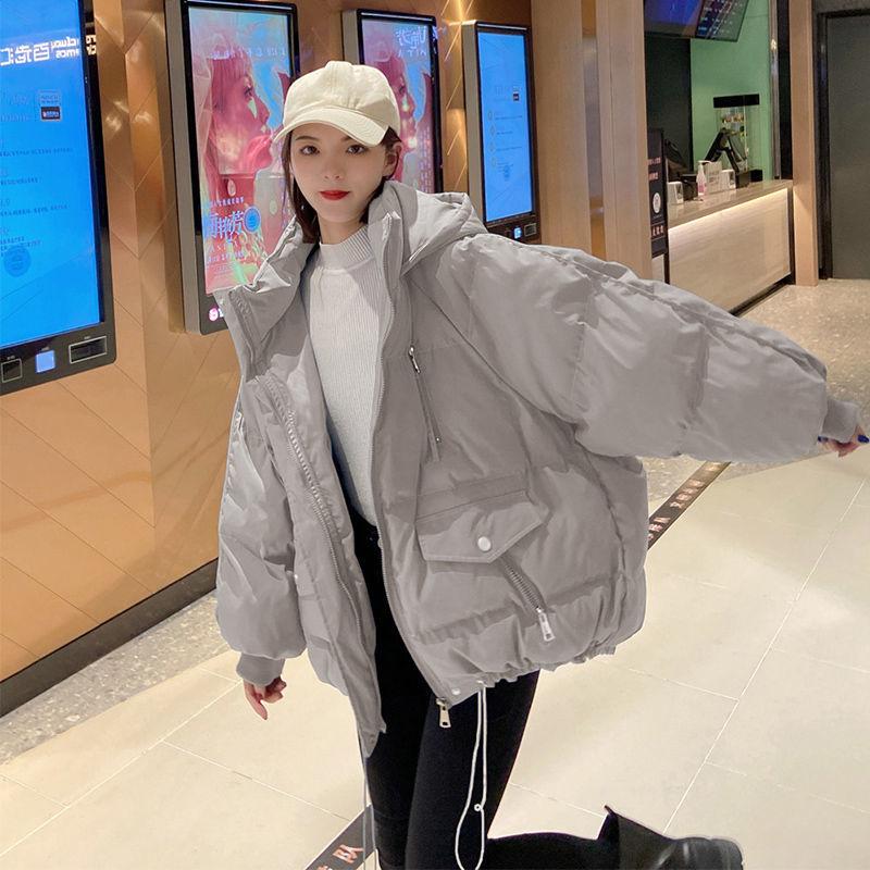 Winter Women Cotton Jacket Thickened Zip Up Hooded Coat Korean Style Student Puffer
