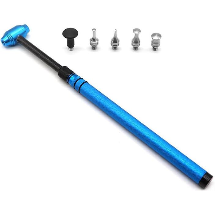 Beulenreparaturgerät, Auto-Beulenreparaturwerkzeug Teleskopischer Aluminiumlegierungshammer mit 5 Abziehköpfen Lackfreie Beulenentfernung Werkzeugsatz