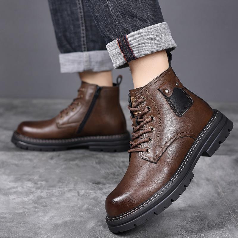 Men's Genuine Leather Velvet-Lined Non-Slip Martin Boots: Warm, Casual, Autumn & Winter Shoes