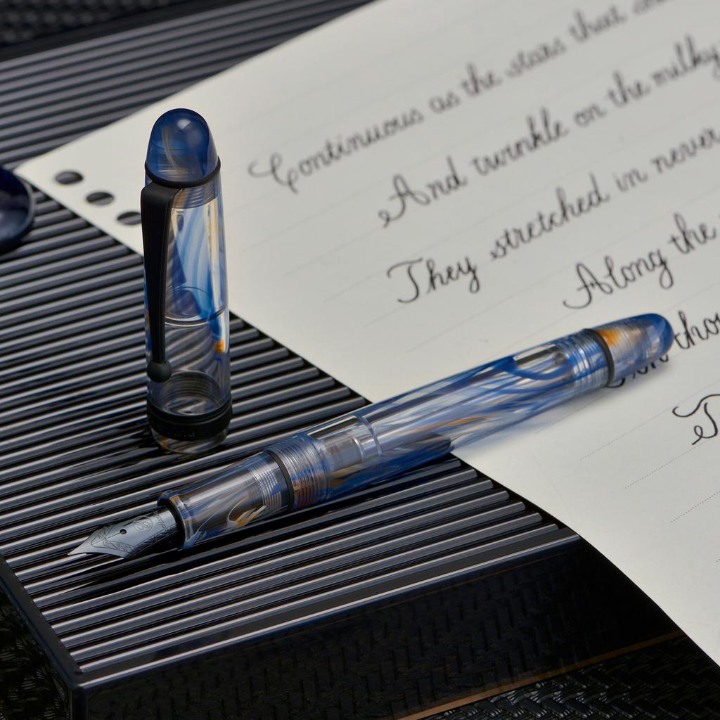 Asvine V126 Penna Stilografica a Riempimento Sottovuoto Nero Opaco Titanio Pennino EF/F/M Acrilico Scrittura Regalo di Natale Penna per Ufficio Lusso