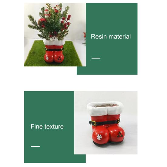 Jultomtens Stövlar Planter Röd och Vit Harts Jultomtens Stövlar Blomkruka med Spänne och Snöflingeaccenter Jul Bordsdekoration för Spiselhylla