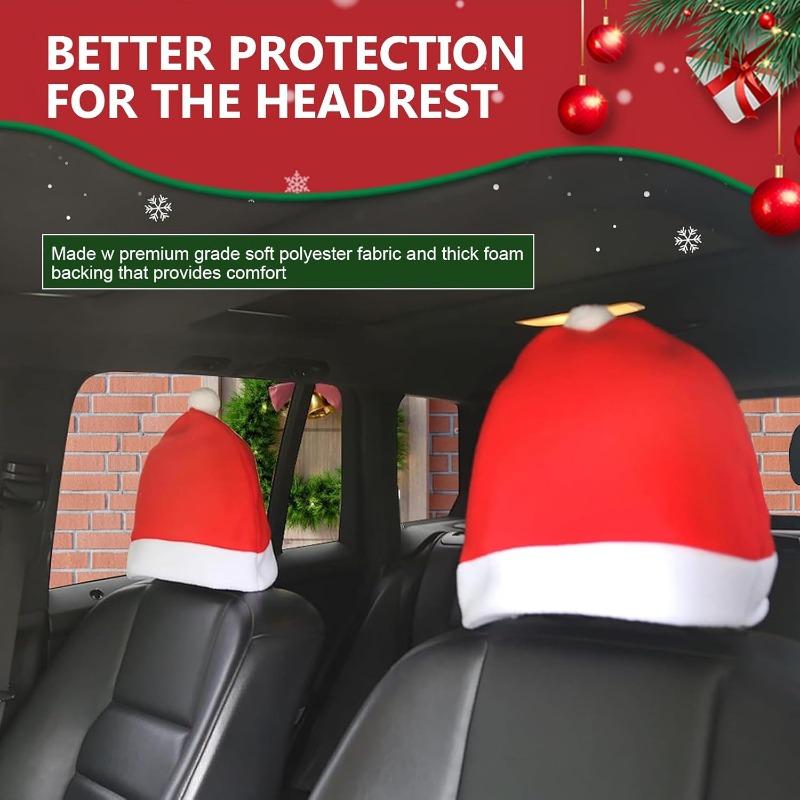 4pcs Santa Hat Car Headrest Covers - Festive & Universal Fit for Most Cars, Soft Cute Seat Protectors with Easy Installation