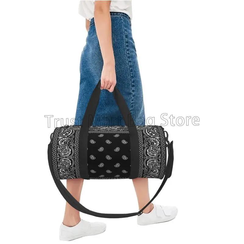 Kleurrijke Paisley Zwarte Bandana Rand Sjaal Witte Sport Gym Tas Koppel Grote Capaciteit Fitness Tas Draagbare Bagage Handtas