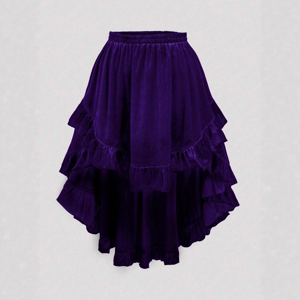 Jupe Rétro Volants Velours Doré Grande Taille Automne/Hiver 2025 - Style Européen & Américain pour Femmes
