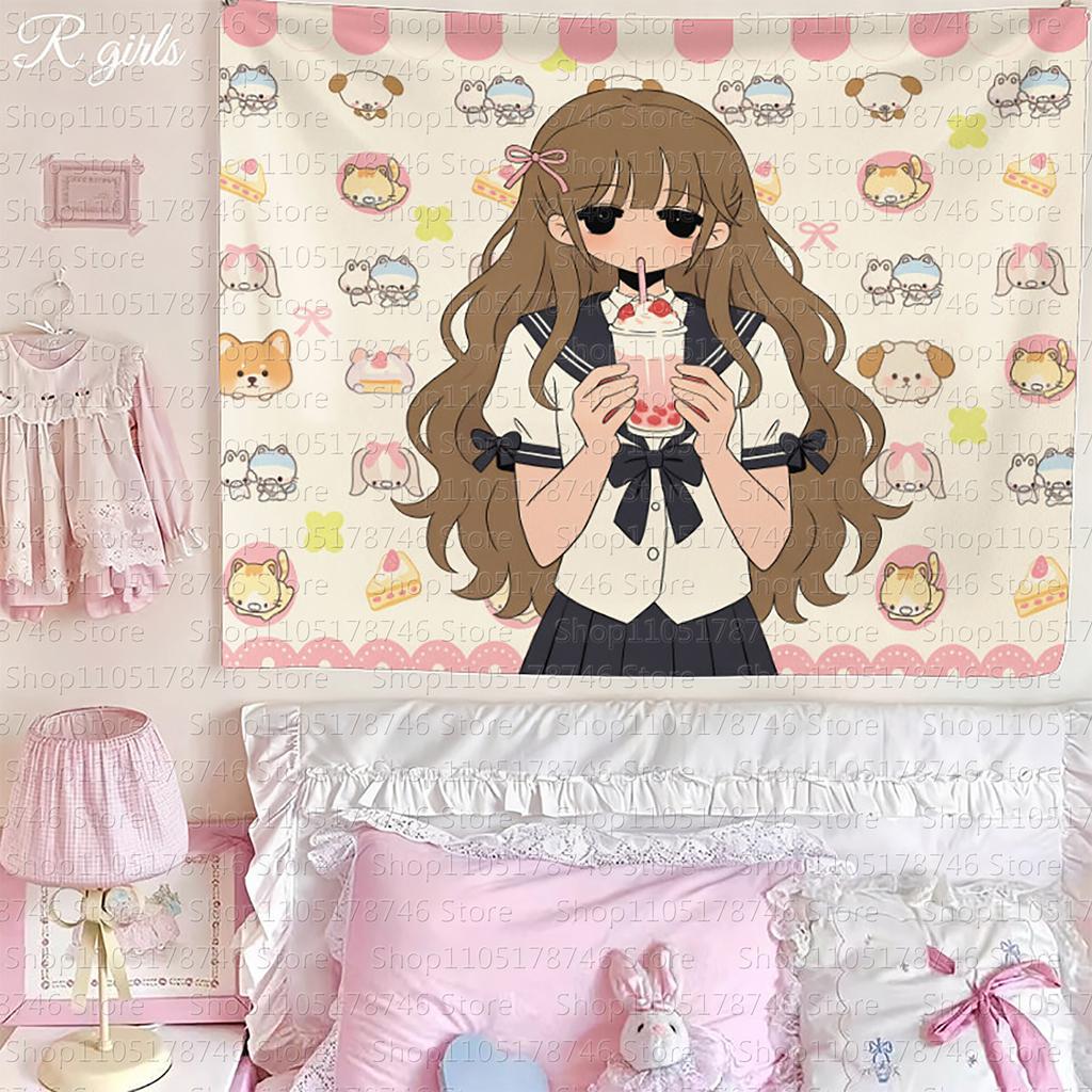 JapaneseStyle Little Chef Tapestry Girl Themed Wall Hanging for Bedroom Dorm Bedside or Interior Wall Decor
