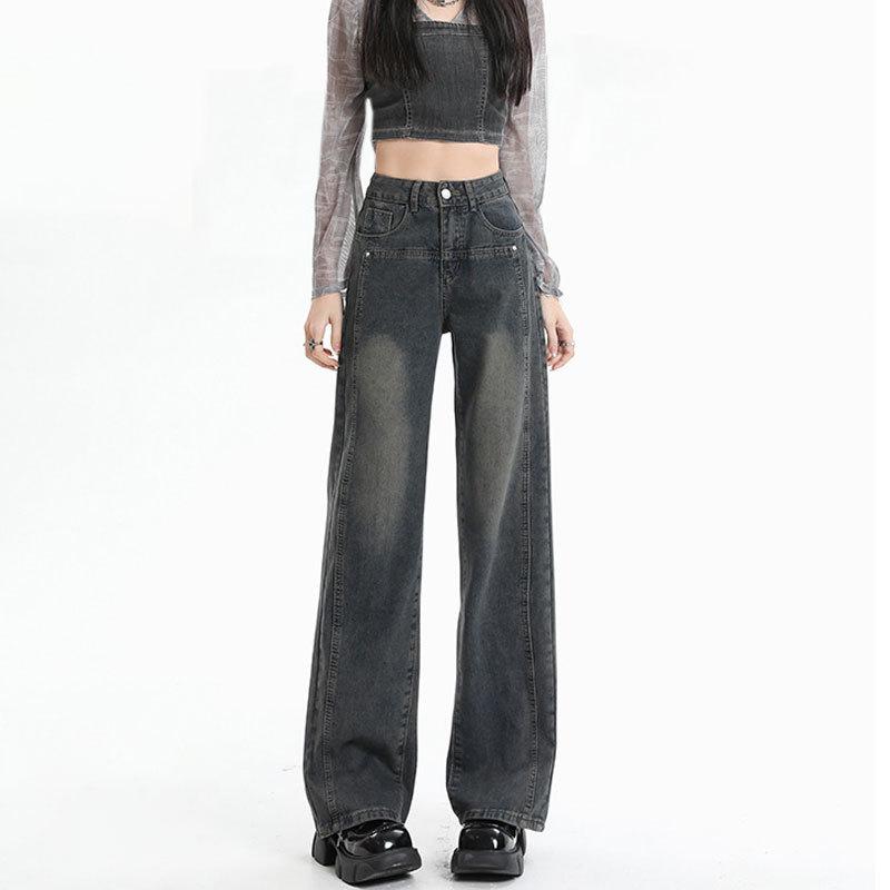 

Cement Gray Wide-Leg Jeans for Women: Internet-Favorite, Slimming, Straight, Loose, Drapey, Floor-Length Pants for Pear-Shaped Bodies. S