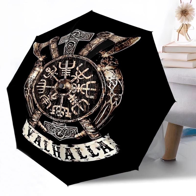 Viking Compass Symbol Automatic Umbrella Compact 8-Rib Weight Foldable Design All-Season Umbrella for Travel Fashionable Accessory Spiritual Gift