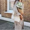 South Korea Ins Style British Museum Letter Print Thin Cotton Grey Cloth Bag Simple All-matching Shoulder