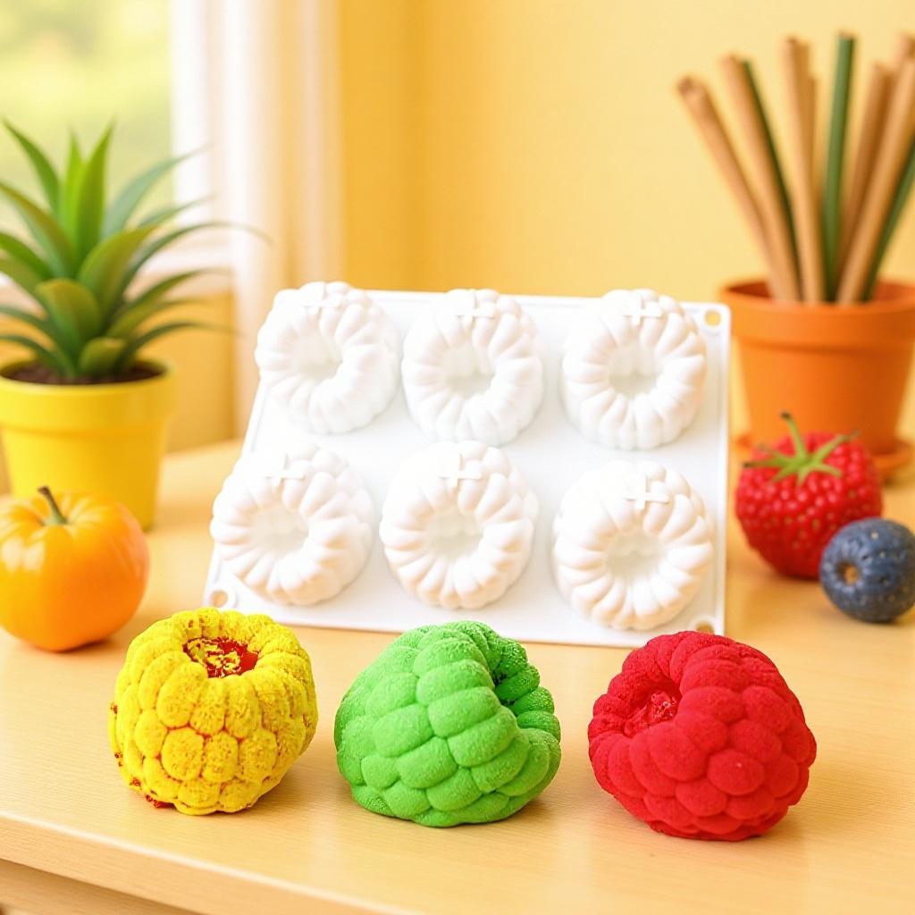 Stampo in Silicone Grande a 6 Cavità Lamponi - Per Mousse Torta Cioccolato Gelatina Caramelle Flip Cottura Fai da Te bianco