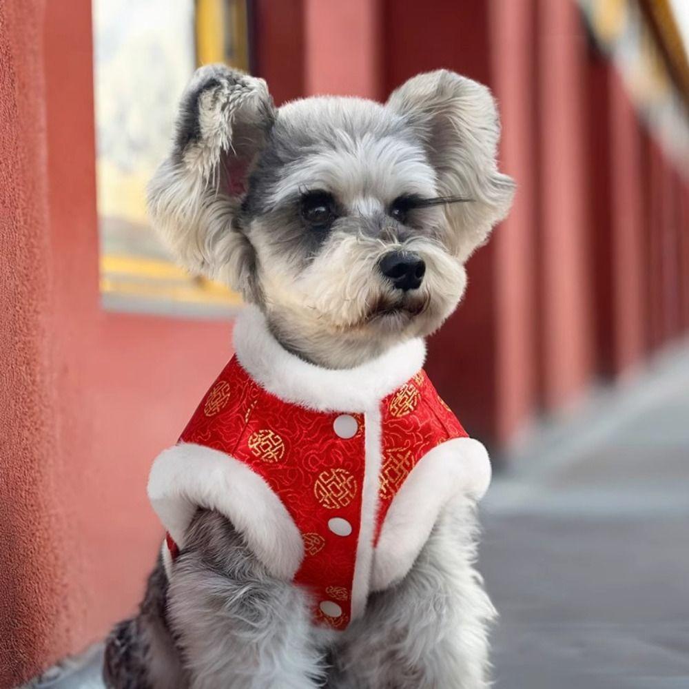 Chinese Style Cat Cotton Clothes Warm Thickened Winter Pet Clothes Comfortable Soft Dog Vest Coat New Year Celebration