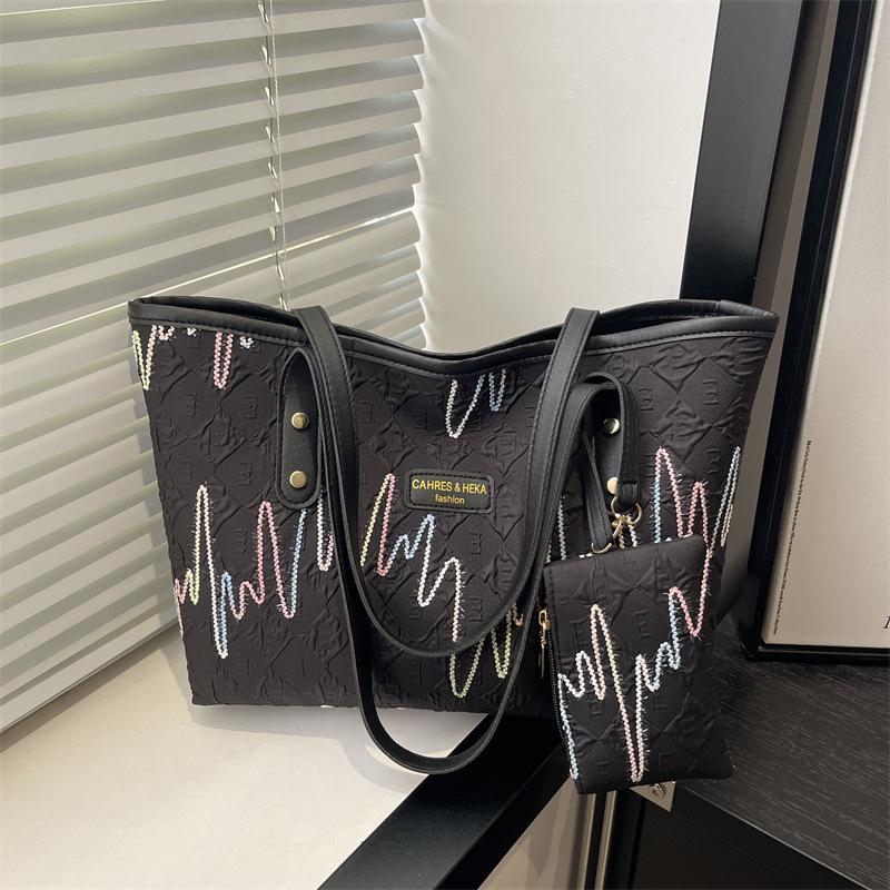 

Simple Colorful Stripes Women Shoulder Underarm Bags Large Capacity Ladies Casual Tote Bag Student Class Girls Book Handbags чёрный