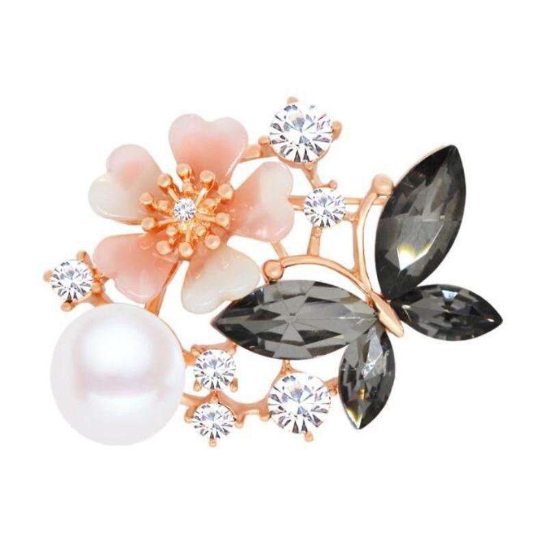 Crystal Butterfly Flower Brooch Female Pearl Pin Suit Accessories Clothing Accessories