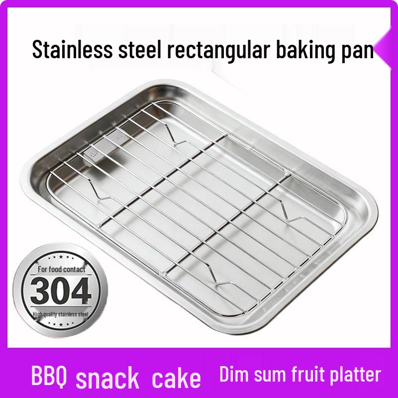 304 Stainless Steel Rectangular Grill and Baking Pan Set with Oil Draining Rack