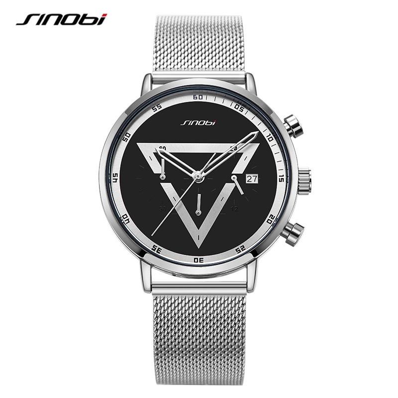 

Men S Watch Men S Creative Inverted Triangular Steel Mesh With Watch Multifunctional Small Three-Pin Men S Watch 9830