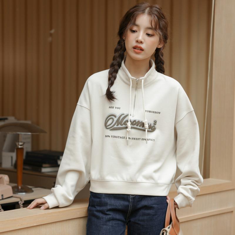 Übergröße Sweatshirt mit hohem Bund und Stehkragen für Damen, Frühling/Herbst 2025, neues lockeres, schlankmachendes Kurztop