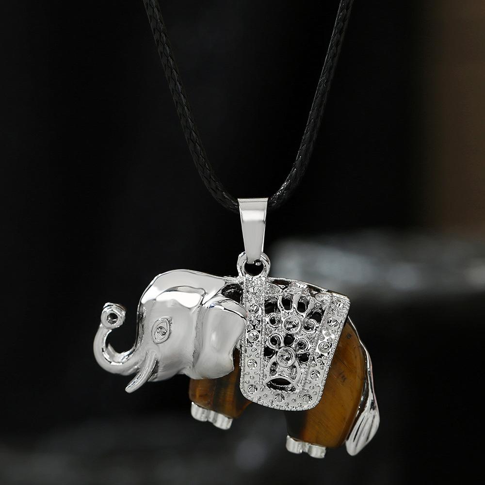 Natural crystal pendant, alloy amethyst, pink crystal elephant necklace, jewelry