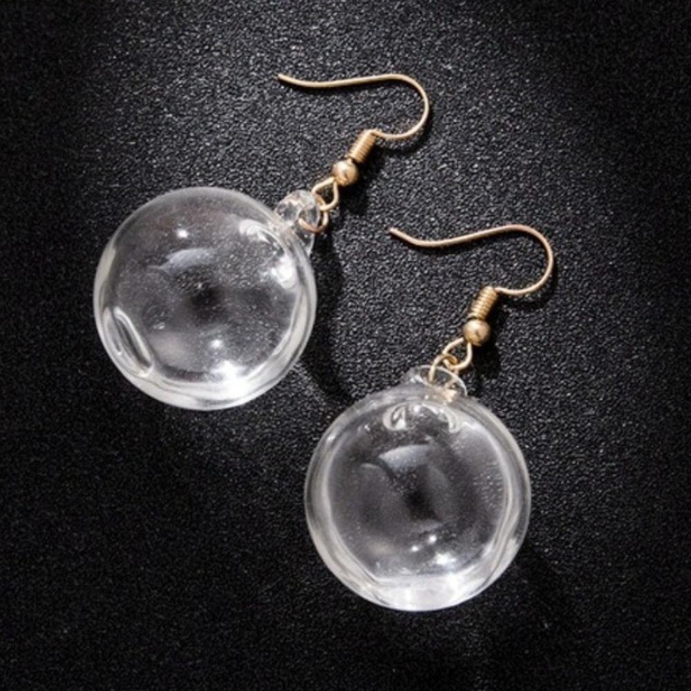 Nuovi Pendenti Orecchini in Vetro Trasparente a Sfera con Goccia d'Acqua all'Interno Coreani per Donne Ragazze Gioielli Trendy