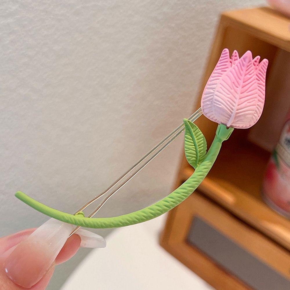

Заколка для волос в виде тюльпана для девочек, женские аксессуары для волос, корейский стиль, заколка для волос в виде цветка, боковая заколка