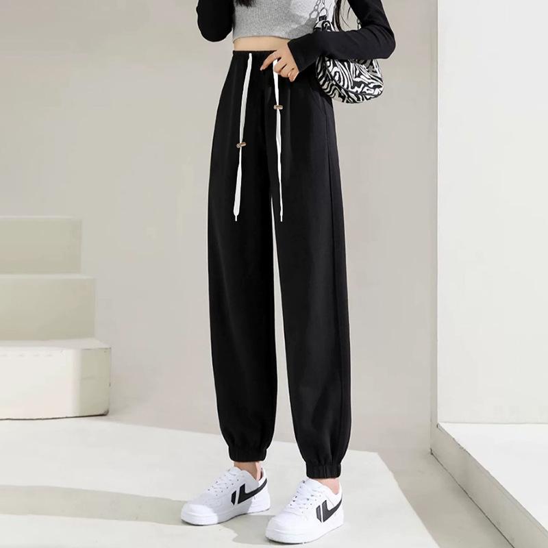 

2026 Spring Grey Straight-Leg Cuffed Maternity Sweatpants: Loose, Comfortable, Casual Sporty Outerwear 2XL чорний