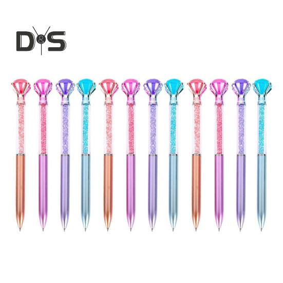 

Ручка с искусственным бриллиантом, металлическая блестящая шариковая ручка 0,5 мм, вращающаяся ручка для письма со сверкающими стразами для домашнего офиса и школы 12pcs