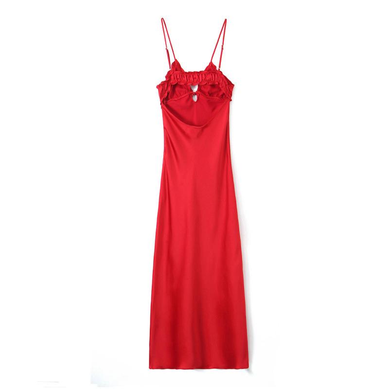 European & American Style Layered Silk Satin Spaghetti Strap Dress