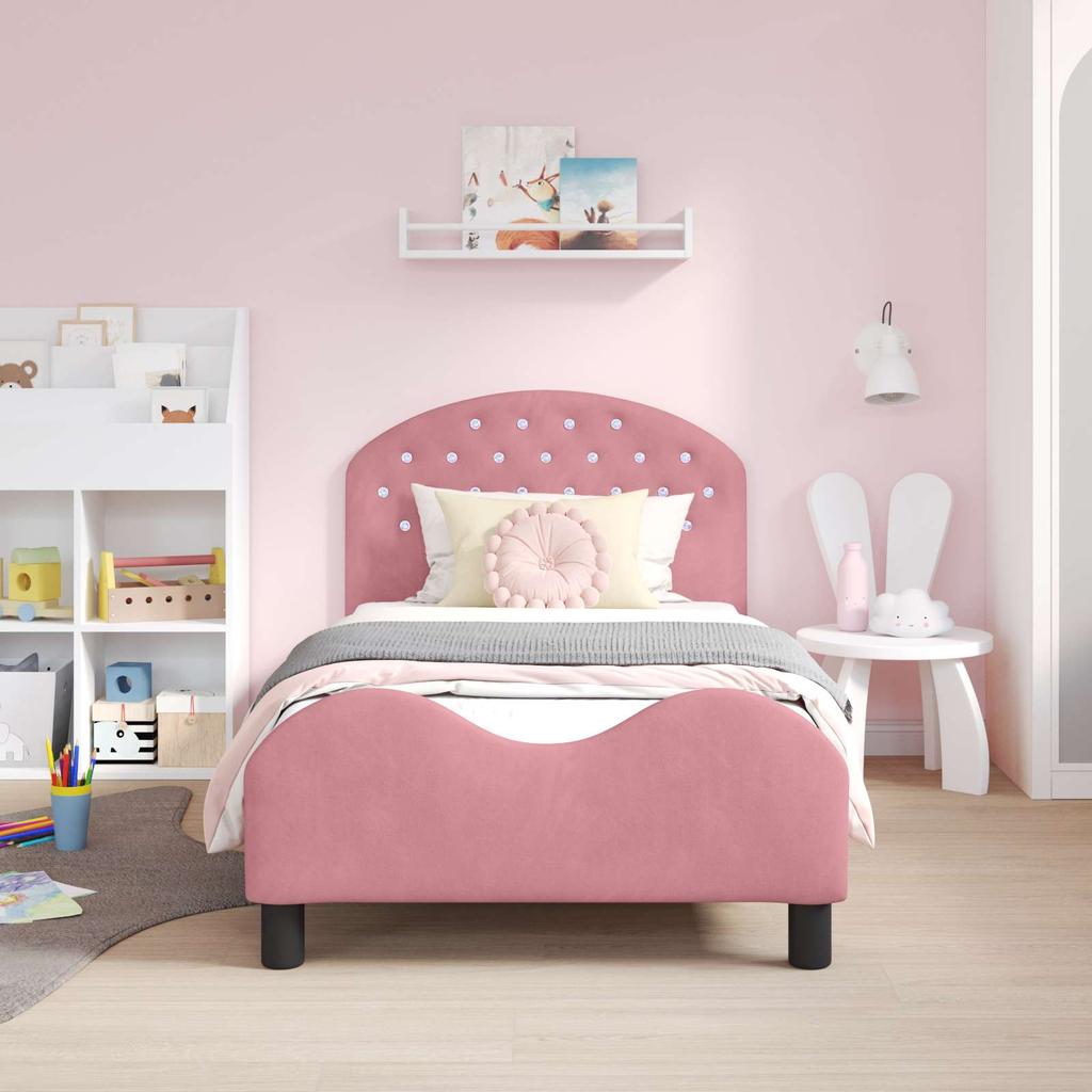 Children s Bed Frame with Headboard Pink 80 x 160 cm Velvet