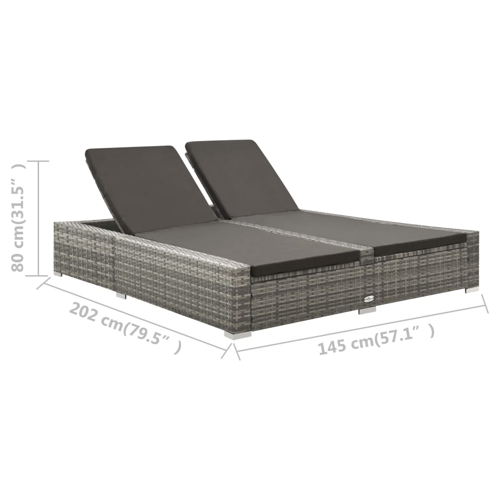 Double Sun Lounger Grey Poly Rattan