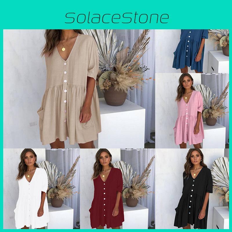 Stylish Women Summer Smock Dress With 3/4 Sleeve For Casual Beach Outings And Holidays