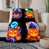 Halloween Pumpkin Pattern Flannel Throw Blanket | 280gsm Soft Flannel Material, Warm & Lightweight, Perfect for Sofa, Bed, Camping & Travel, Ideal for