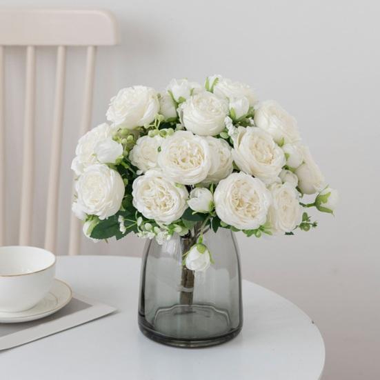 Realistic 5-Head Artificial Peony Flower with 4 Buds Lifelike Faux Silk Flower Bouquet for Vase Wedding Bouquets DIY Crafts Valentine's Day Home