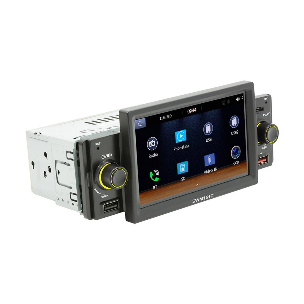 Single DIN Unit Receiver - In-Dash Car Stereo with 5" Multi-Color Touchscreen Display - Audio Video System