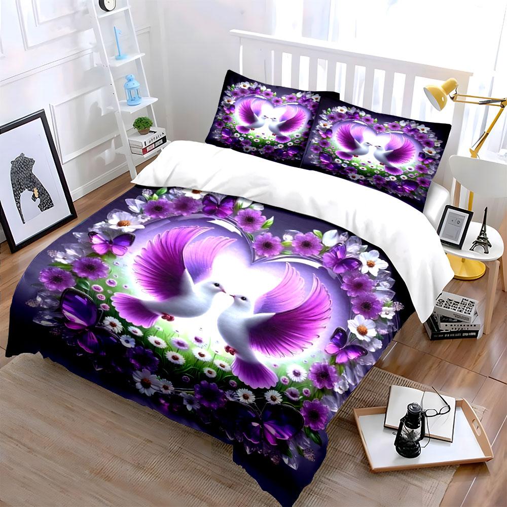 Romantic Floral Doves Gift Set  Kid'S And Adults' Bedroom Decor, Exquisite Three-Piece Bedding Set Gift