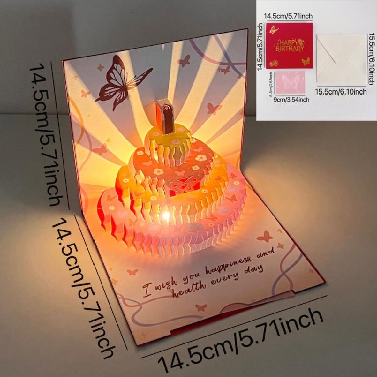 Unique 3D Popping Up Birthday Card with Butterfly Pattern and Cake Designs Musical Light Effect Birthday Greeting Card