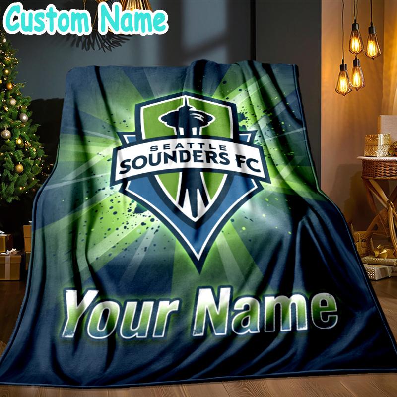 Custom Name Seattle Sounders Fc Crest Throw Blanket - Perfect for Couch, Bed, Office, and outdoor Travel - Ideal Gift for Christmas & Holidays
