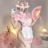 Maid Uniform Qipao Chinese Dress Costume Sexy Cosplay Pink Miniskirt Cosplay Halloween One Piece Short Sleeve Slit Extreme Exposure Erotic Temptation