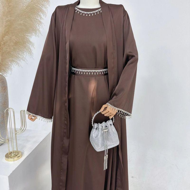 New Arrival Middle East Dubai Pure Color Fashion Bead Crystal Chain Dress Ethnic Style Dress Set