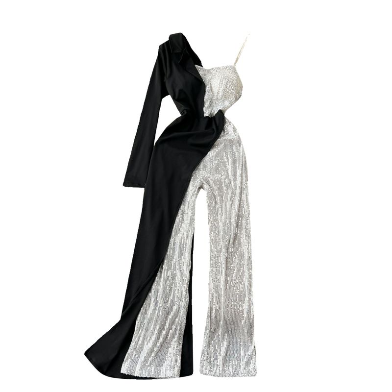 Hong Kong Style Chic Accessible Luxury off-the-Shoulder Sequined Suspender Jumpsuit