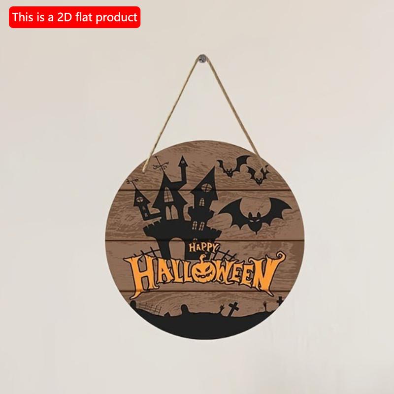 2D Flach 20*20cm, Halloween Heimdekoration, Frohes Halloween, Burg Holz Rundes Logo, für Zuhause, Café, Garten, Schlafzimmer, Bar Dekoration.