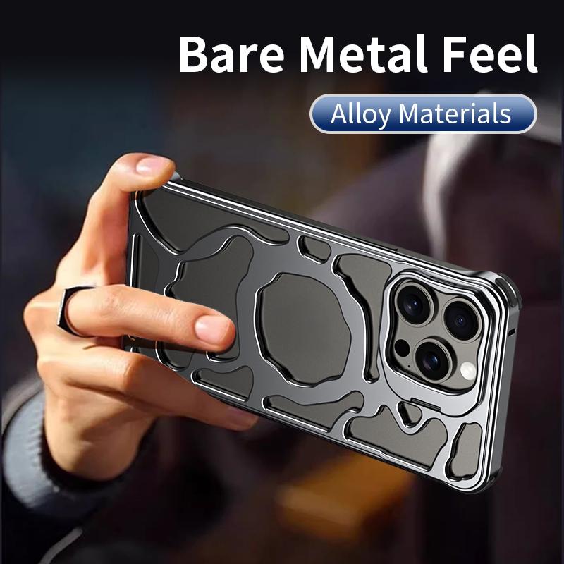 Auspicious Cloud Series For iPhone 13 Magnetic Case Aluminum Alloy Hollow Kickstand Phone Cover