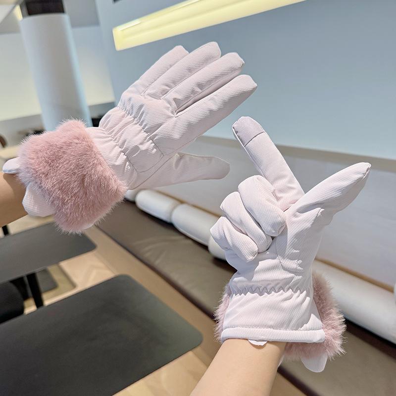 Gloves for Women To Keep Warm In Winter, Cute Fleece Riding Electric Car, Touch Screen, Windproof and Cold-proof Gloves