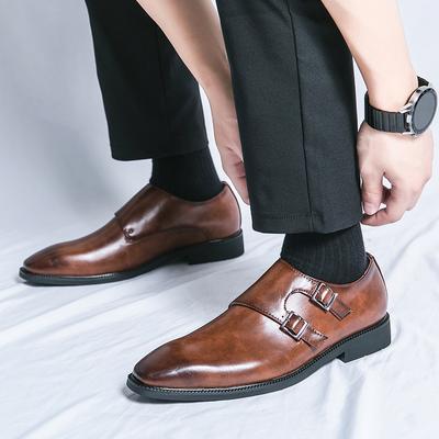 Sapatos de Couro Clássicos para Homens Slip on Bico Fino Oxfords Fivela Torre Dupla Social Escritório Business Casual Sapatos de Vestir para Homem